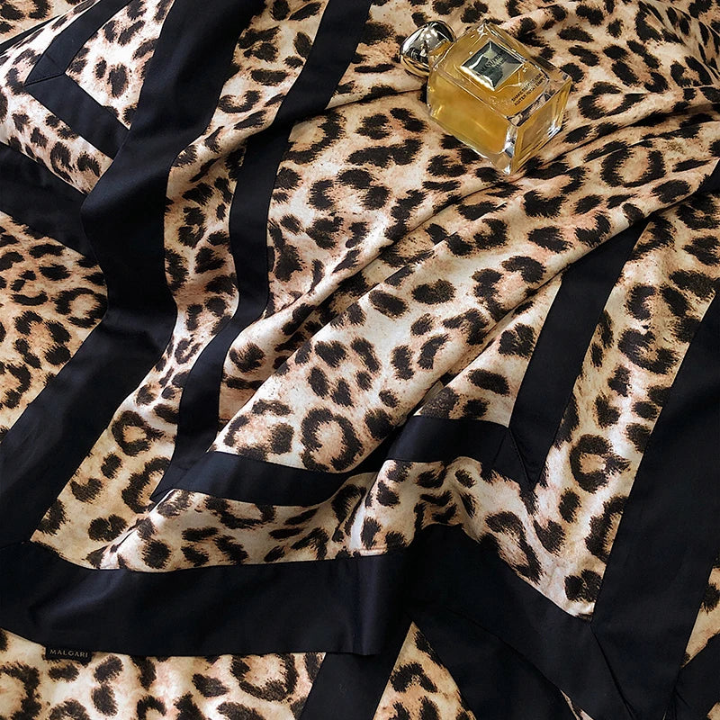 Brown Leopard Print 1000TC Lyocell Cotton Brushed Sexy Silky Duvet Cover Bedding Set