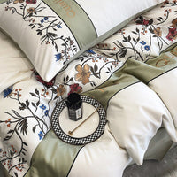 Thumbnail for Luxury Green Rose American Flowers Embroidered Duvet Cover Set, 1000TC Egyptian Cotton Bedding Set