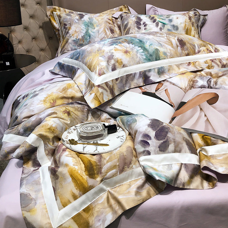 Floral Leaf Tropical Cozy Digital Printing Duvet Cover Set, Egyptian Cotton 1000TC Bedding Set