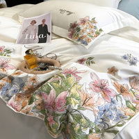 Thumbnail for Pink White Lilly Flower Embroidery Egyptian Cotton Luxury Duvet Cover Bedding Set