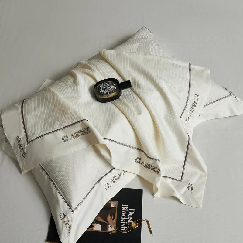 White Emeralds Jacquard Luxury Hi Class Embroidery Silky Duvet Cover, 1000TC Egyptian Cotton Bedding Set
