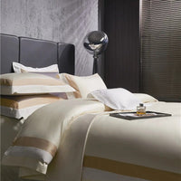 Thumbnail for Luxury Creamy Gold Hotel Grade Long Striped Duvet Cover, Egyptian Cotton 1000TC Bedding Set