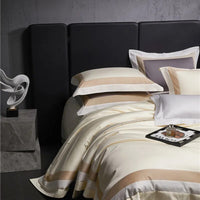 Thumbnail for Luxury Creamy Gold Hotel Grade Long Striped Duvet Cover, Egyptian Cotton 1000TC Bedding Set