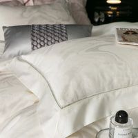 Thumbnail for White Pink Luxury Satin Jacquard Wedding Silky Soft Duvet Cover Set 1000TC Egyptian Cotton Bedding Set