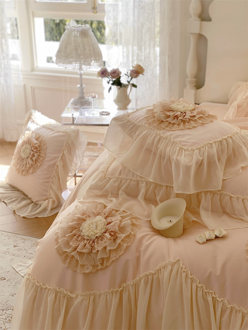 Romance Big Flower Wedding Embroidery Duvet Cover, Egyptian Cotton 1200TC Bedding Set
