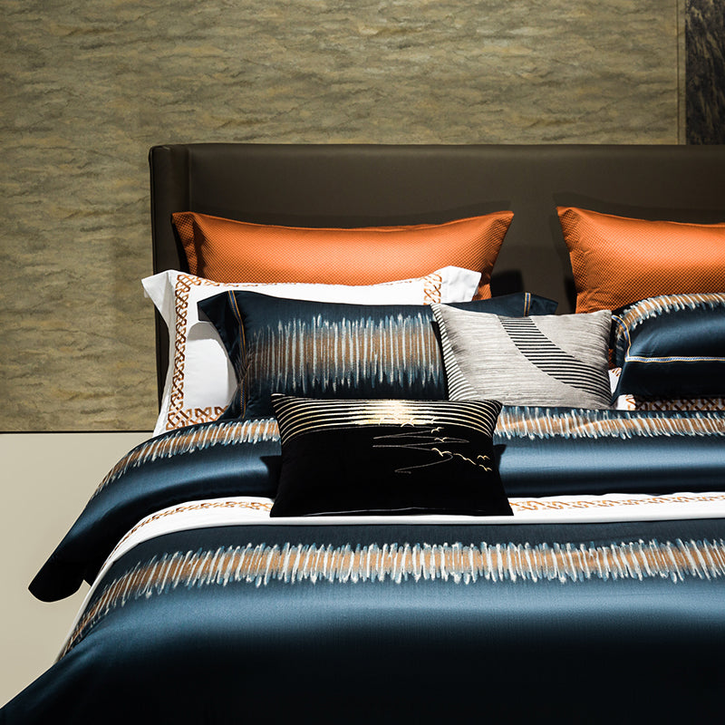 Luxury Dark Blue Turquoise Zebra Mountain Jacquard Duvet Cover Set, Egyptian Cotton 1000TC Bedding Set
