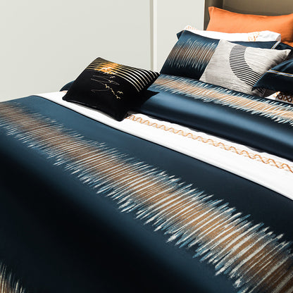 Luxury Dark Blue Turquoise Zebra Mountain Jacquard Duvet Cover Set, Egyptian Cotton 1000TC Bedding Set