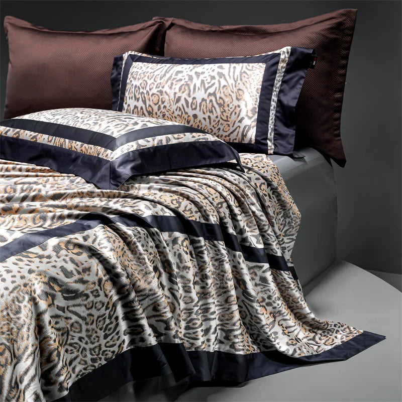 Luxury Black Europe Sexy Leopard Print Silky Soft Duvet Cover Set 1400TC Egyptian Cotton Bedding Set