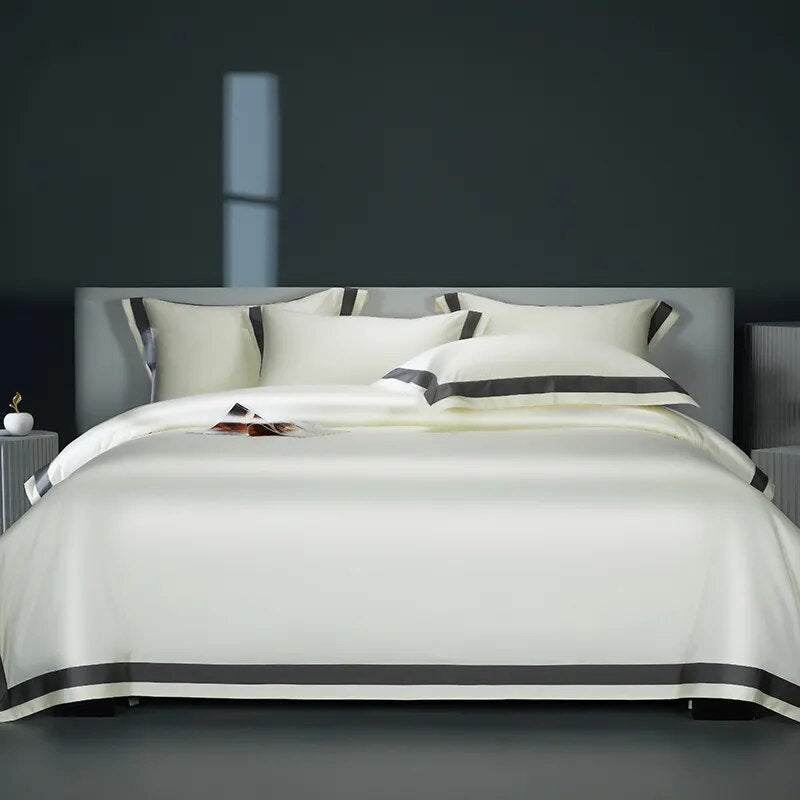 Luxury Grey White Premium Hotel Grade Satin Silky Duvet Cover, 1400TC Egyptian Cotton Bedding Set
