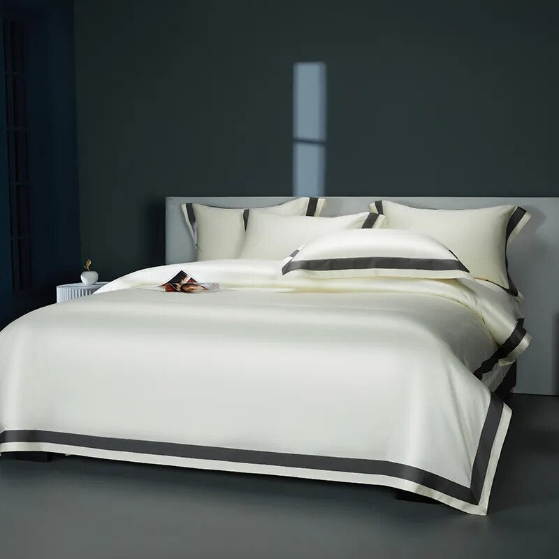 Luxury Grey White Premium Hotel Grade Satin Silky Duvet Cover, 1400TC Egyptian Cotton Bedding Set