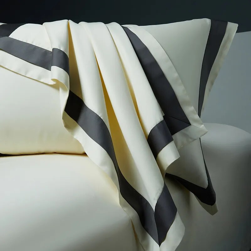 Luxury Grey White Premium Hotel Grade Satin Silky Duvet Cover, 1400TC Egyptian Cotton Bedding Set