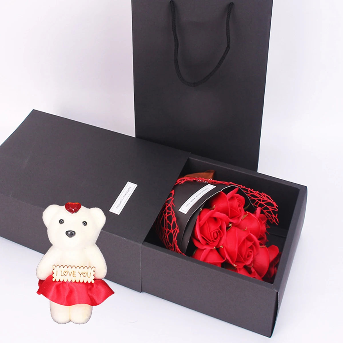 Pink Red Rose Soap Handmade Bouquet Little Bear Gift Box Birthday Party Artificial Flora