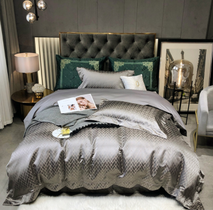 Luxury Black Gold Patchwork Jacquard Duvet Cover Set, Egyptian Cotton 1000TC Bedding Set