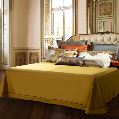 Luxury Gold Red Jacquard Palace Embroidered Duvet Cover Set, Silk Cotton 800 Thread Count Bedding Set