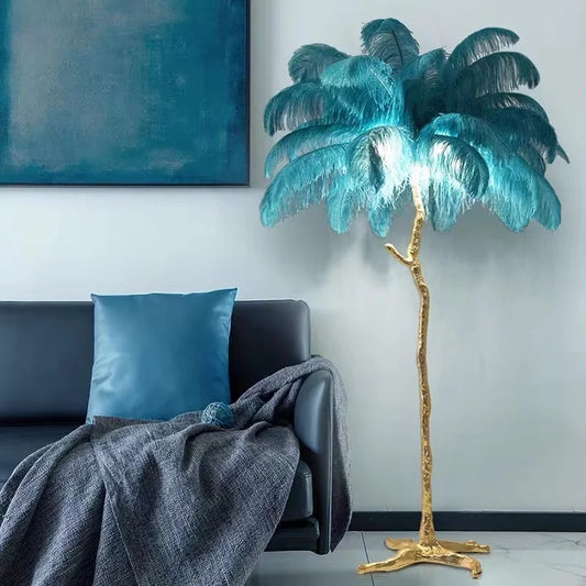 Pink White Feather LED Lighting Floor Lamps Living Room Bedrooms Standing Lamp
