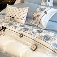 Thumbnail for Blue White Rose Luxury Flowers Princess Duvet Cover Set, 100% Egyptian Cotton Bedding Set