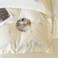 Thumbnail for White Rose Baroque Flowers Embroidered Wedding Duvet Cover, Cotton Bedding Set