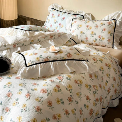 2024 New French Vintage Flowers European 100% Cotton Duvet Cover Bedding Set