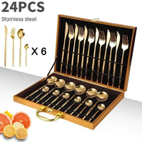 Thumbnail for Golden Silver Stainless Knife Fork Spoon 24PCS Cutlery Set Tableware Dinnerware