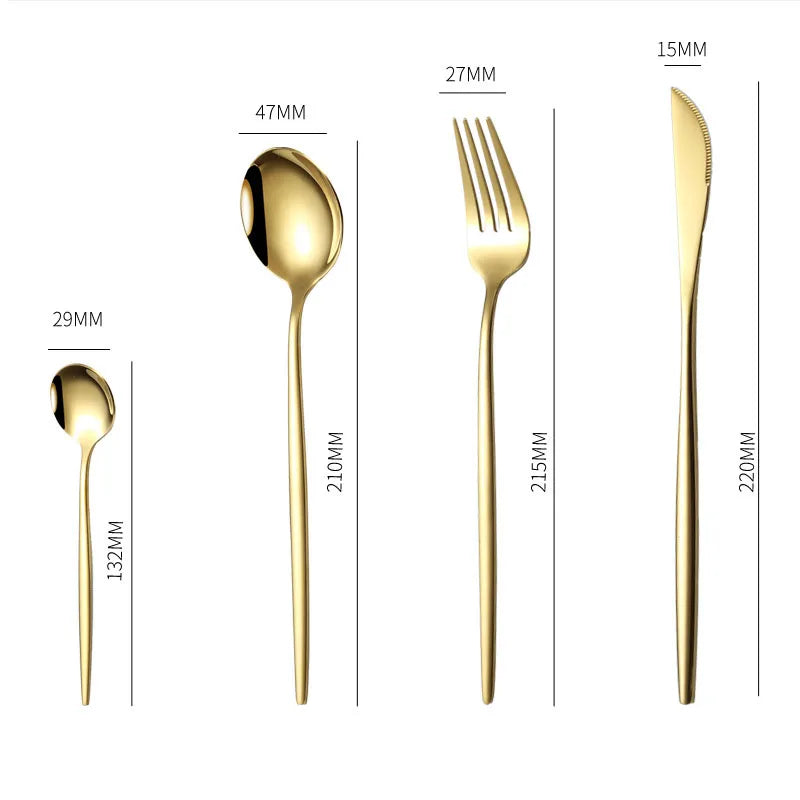 Golden Silver Stainless Knife Fork Spoon 24PCS Cutlery Set Tableware Dinnerware