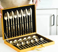 Thumbnail for Golden Silver Stainless Knife Fork Spoon 24PCS Cutlery Set Tableware Dinnerware