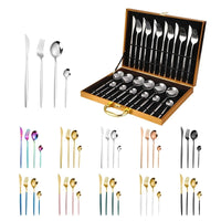 Thumbnail for Golden Silver Stainless Knife Fork Spoon 24PCS Cutlery Set Tableware Dinnerware