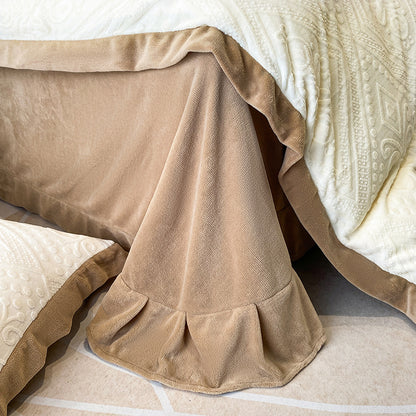 Beige White Brown Europe Carved Warm Patchwork Duvet Cover Set, Velvet Fleece Bedding Set