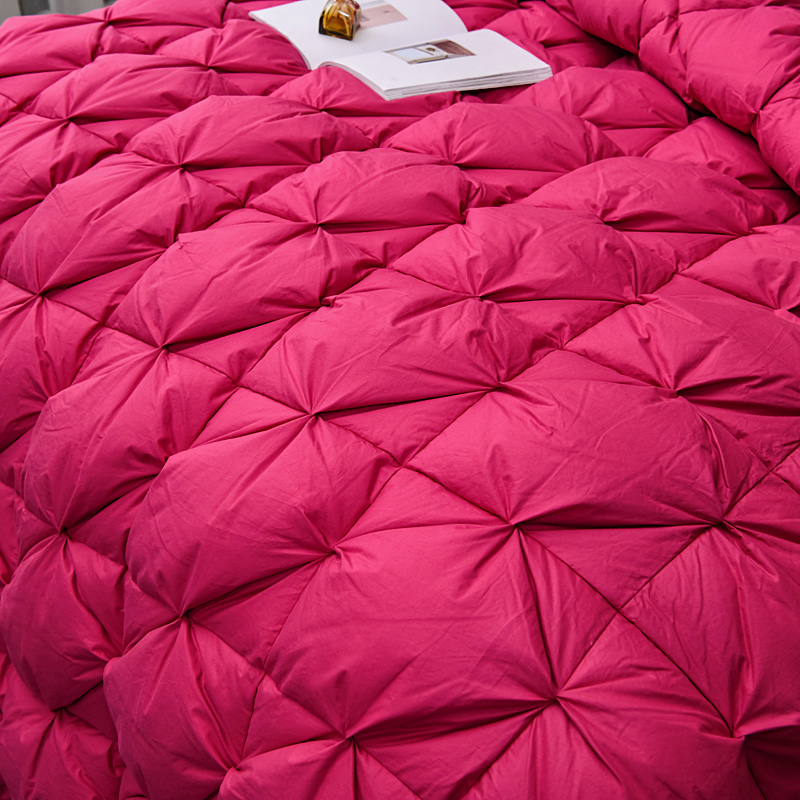 Luxury Red Pink Filling Goose Down Comforter Handwork, W1511 Cotton 100%, Twin/Full/Queen/King