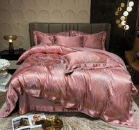 Thumbnail for Pink Silver Golden Premium European Satin Duvet Cover Set, Silk Cotton, 500 Thread Bedding Set