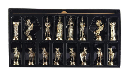 Luxury Metal Chess Set Royal British Army Antique Copper with Wooden Rose Board Sculptures and Statues