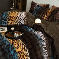 Thumbnail for Beauty Leopard Print Pattern Thickened Faux Fur Velvet Fleece Plush Duvet Cover Bedding Set