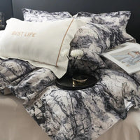 Thumbnail for Premium Grey White Marble Pattern Duvet Cover Set, 600TC Brushed Cotton Bedding Set