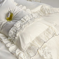 Thumbnail for White Korean Princess Ruffles Duvet Cover Set, 600TC Washed Cotton Bedding Set