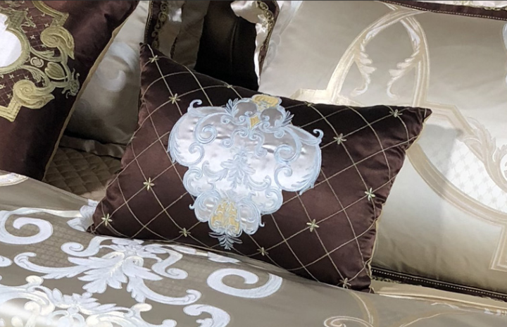 Brown Golden Baroque Luxury Satin Jacquard Duvet Cover Set, Silk Cotton Bedding Set