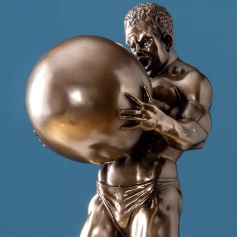 Hercules Man Lifting Ball Copper Figure Resin Sculptures and Statues Decoration Crafts