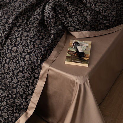 Black Brown American Vintage Jacquard Flower Dark Pattern Duvet Cover, 1000TC Egyptian Cotton Bedding Set