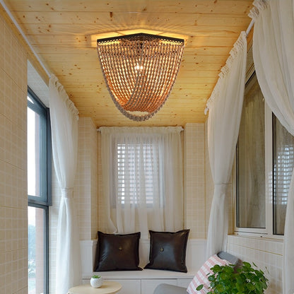 American French White Bohemian Wooden Bead Lighting Restaurant coffee shop Home Decor