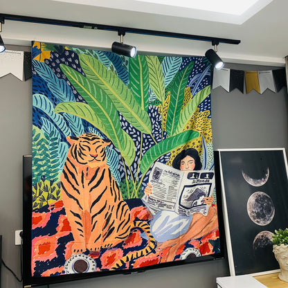 Animal Tiger and Girl Nordic Hanging Tapestry