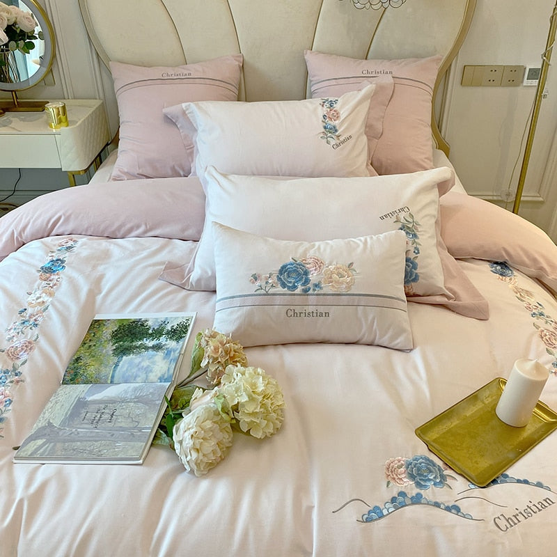 Pink Rose Christian European Premium Duvet Cover Set, 1000TC Egyptian Cotton Bedding Set