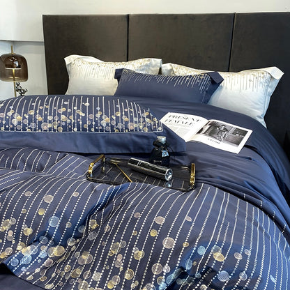 Luxury Blue Purple Chic Embroidery Duvet Cover Set, 1000TC Egyptian Cotton Bedding Set