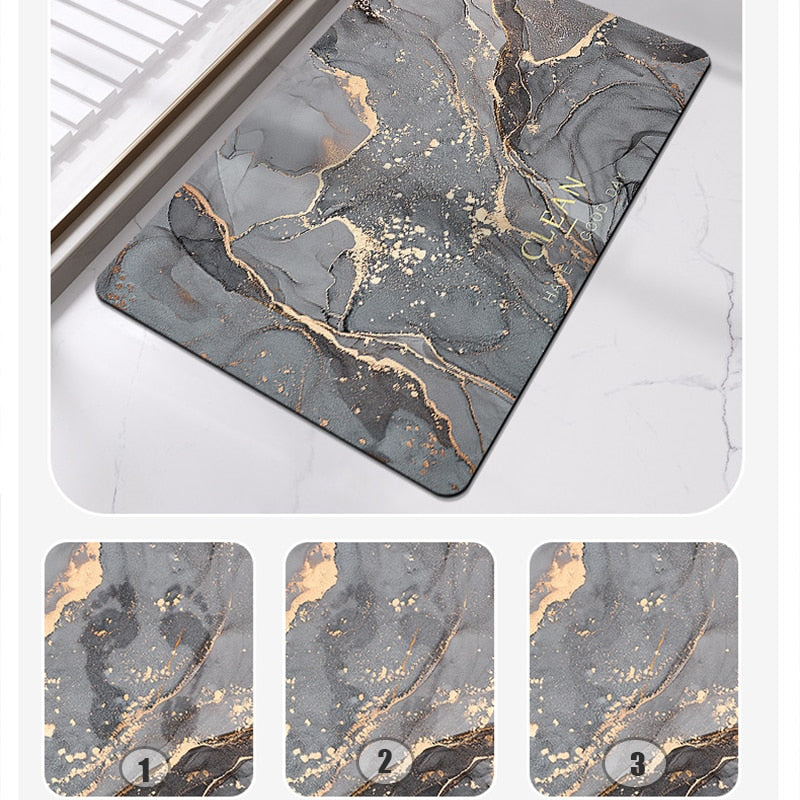 Grey Black Marble Style Bathroom Rugs Soft Floor Mat Absorbent Decor