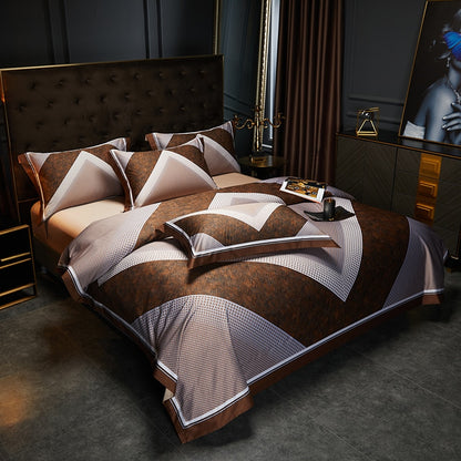 Luxury Brown Grey Art Print Hotel Grade Duvet Cover Set, 1200TC Egyptian Cotton Fabric Bedding Set