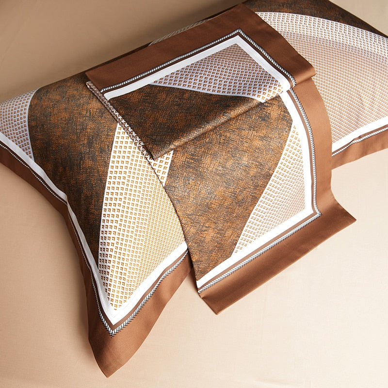 Luxury Brown Grey Art Print Hotel Grade Duvet Cover Set, 1200TC Egyptian Cotton Fabric Bedding Set