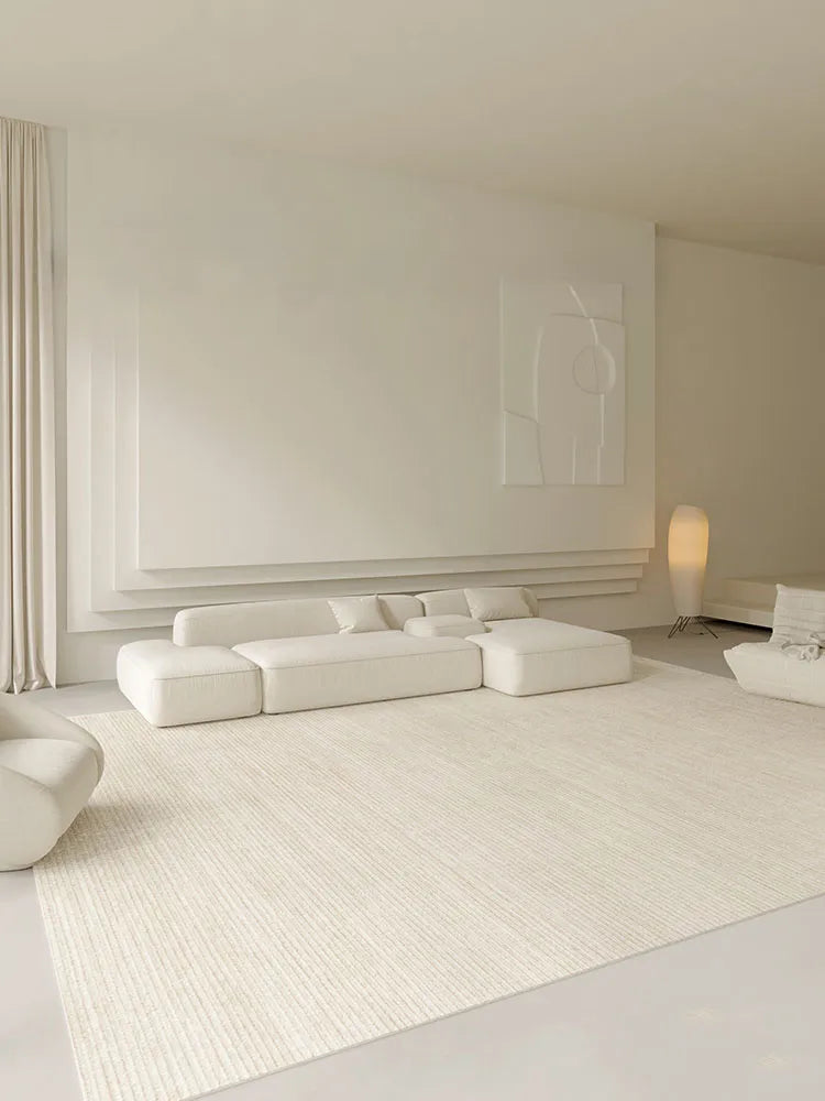 Beige Clean Minimal Striped Rug Carpet Large Area Bedroom Balcony
