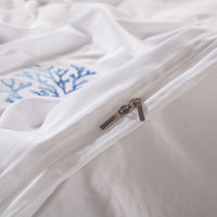 Thumbnail for Blue White Coral Embroidered Premium Silky Soft Duvet Cover Set, Egyptian Cotton 500 Thread Count Bedding Set