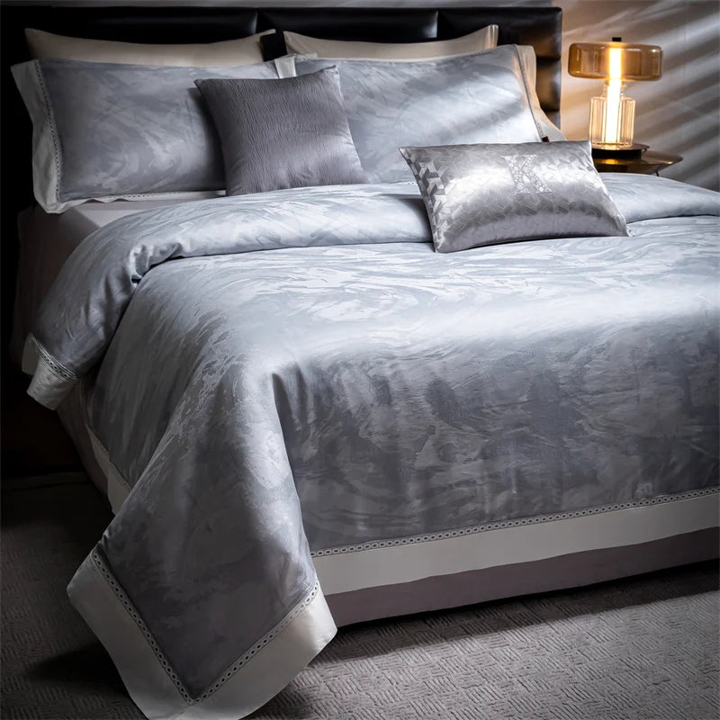 Luxury Gray Silky Soft Modern Hotel Grade Duvet cover, Natural Lyocell Cotton Bedding Set