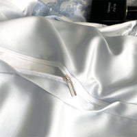 Thumbnail for Blue White Premium Europe Tropical Plant Printed Duvet Cover Set, Ice Silk 600TC Bedding Set