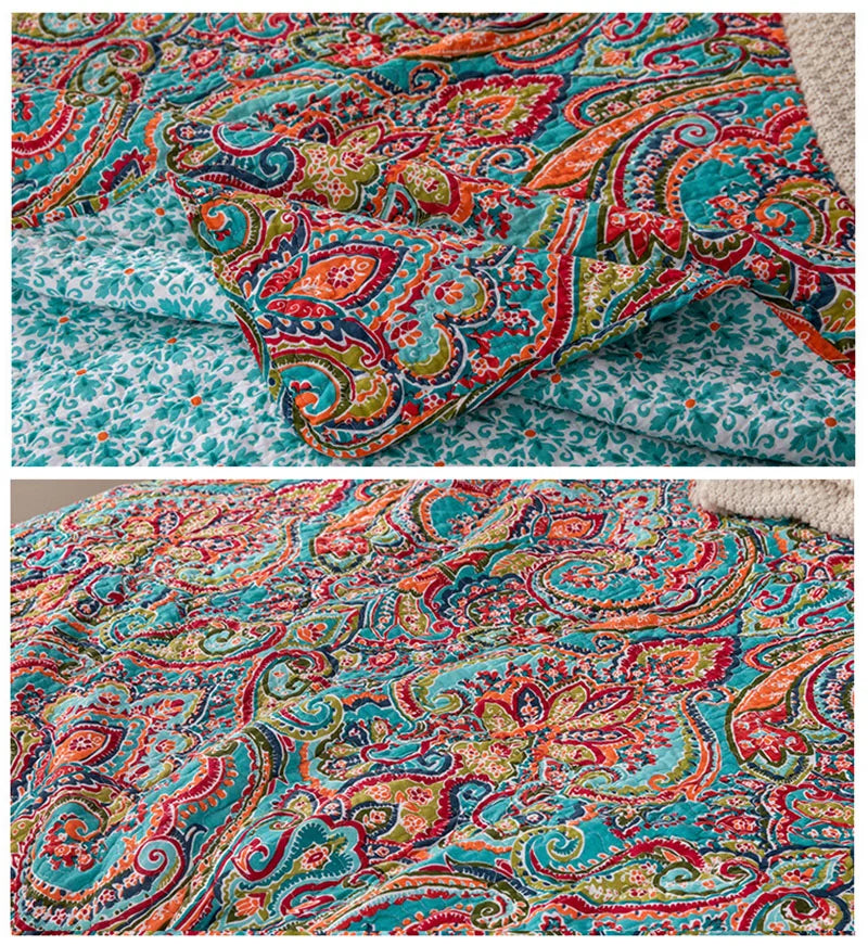 Boho Colorful Cotton Quilt Bedspread Bohemia Coverlet Blanket Bedding Set