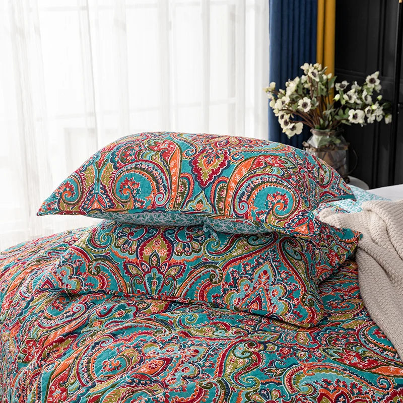 Boho Colorful Cotton Quilt Bedspread Bohemia Coverlet Blanket Bedding Set