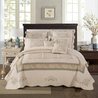 Thumbnail for Beige Country Embroidered Washed Cotton Quilt Bedspread on Bedding Set